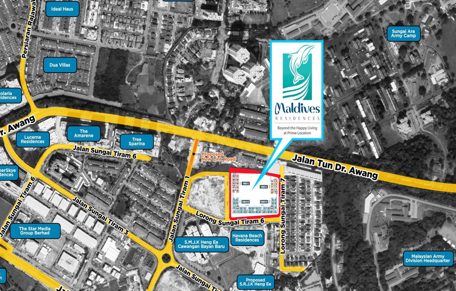 Location map of Maldives Residences on Jalan Tun Dr Awang, Bayan Lepas