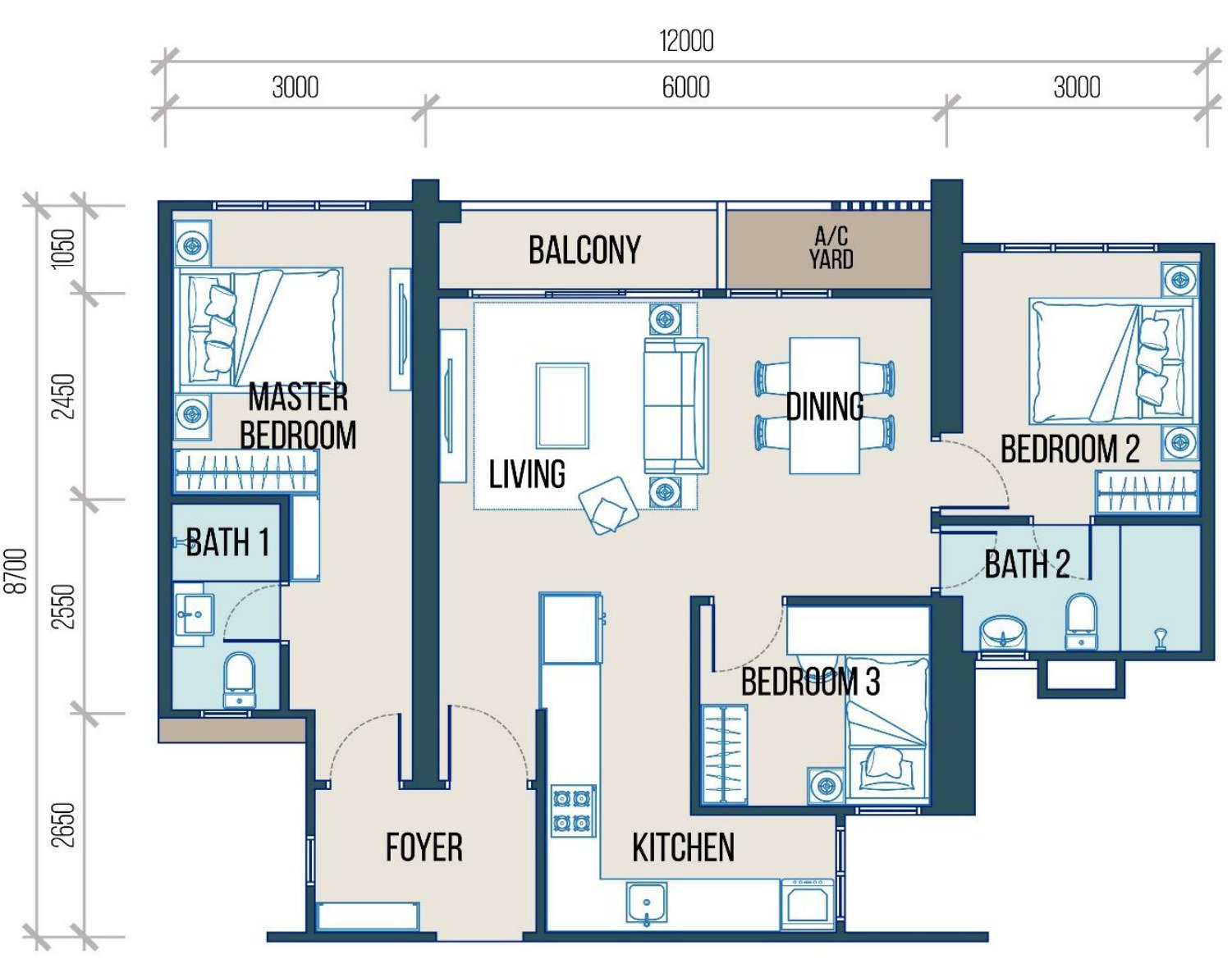 Maldives Residences Type B floor plan, 930 sq.ft